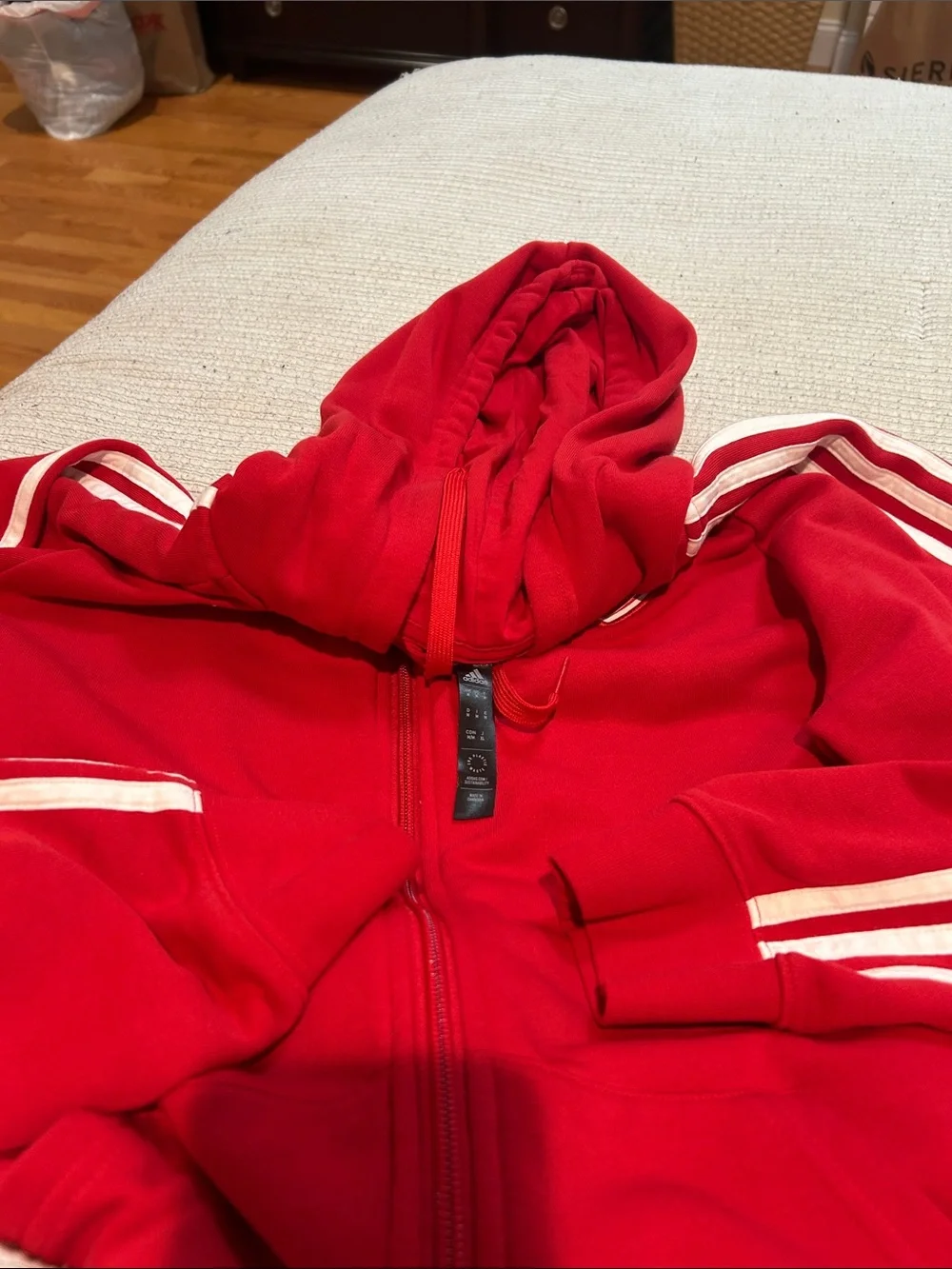 adidas Men’s Red Arsenal Full-Zip Hoodie with White Stripes